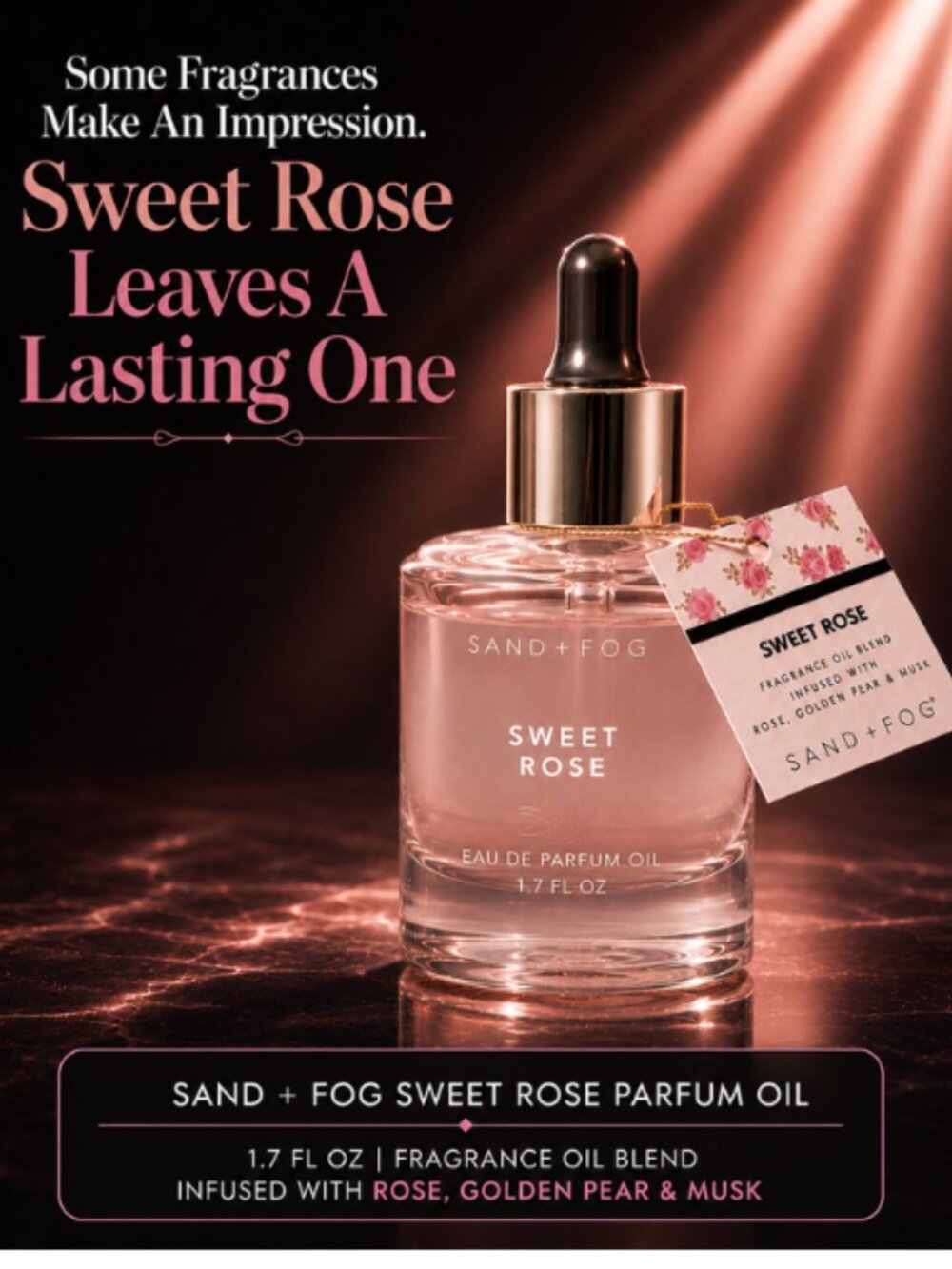 Sweet Rose | You're on Their Mind | Sand + Fog Parfum Oil 1.7 oz Rose Pear Musk